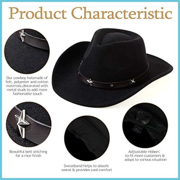 4 Pack Felt Cowboy Hats with Buckle Decoration, Unisex Western Style main image 4